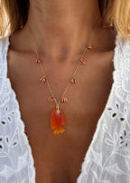 Coral Necklace with Carnelian-Chalcedony Fish