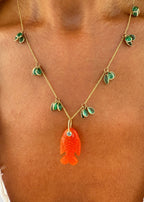 Emerald Drop Necklace & Orange Chalcedony Small Fish