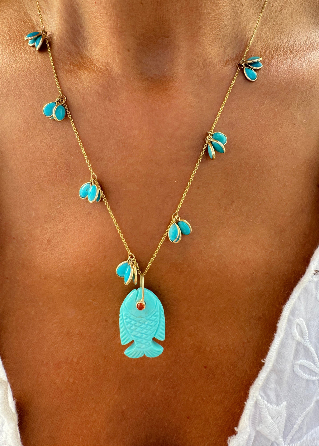 Turquoise Drop Necklace & Turquoise Fish