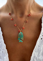 Coral Necklace With Turquoise Fish