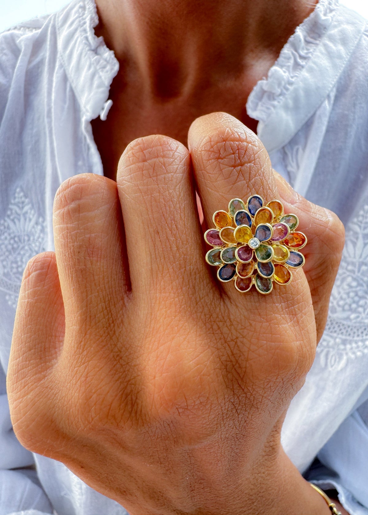 Multicolour Sapphire Flower Ring