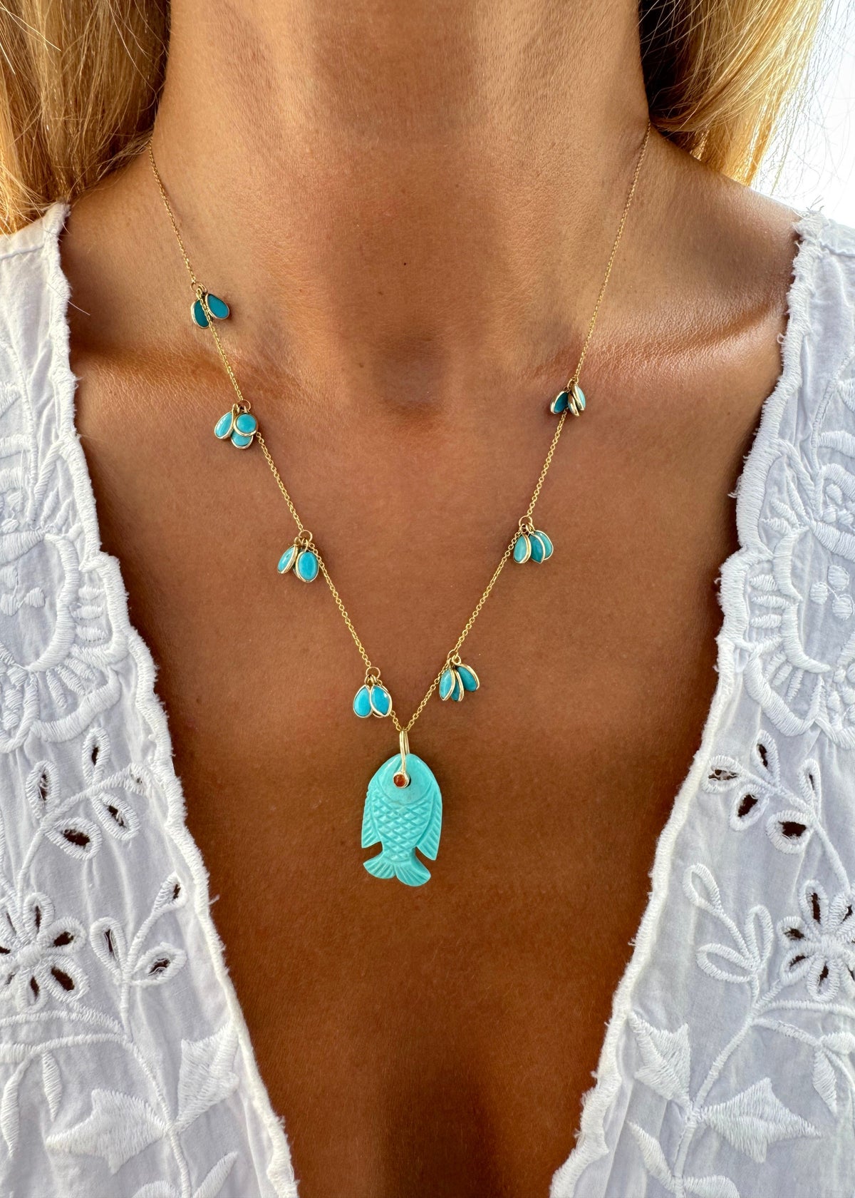 Turquoise Drop Necklace & Turquoise Fish