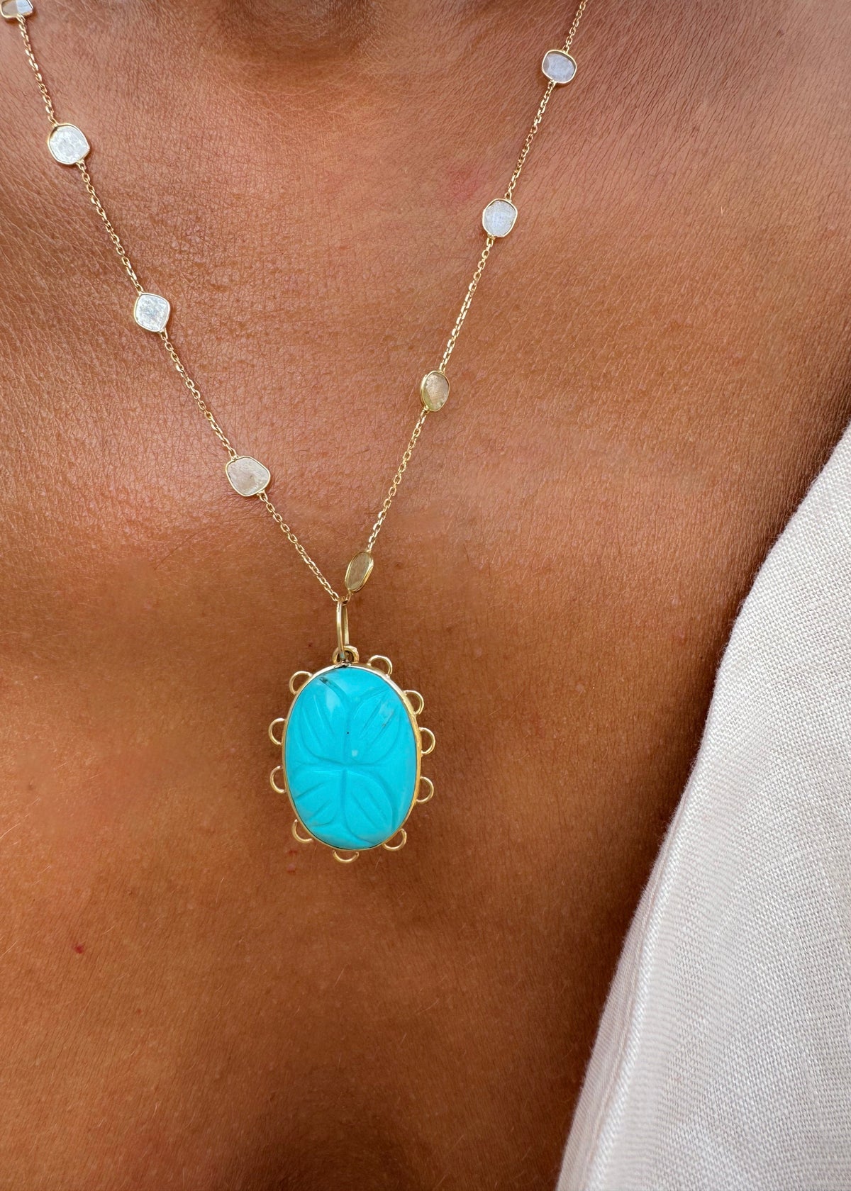 Polki Diamond Necklace and Howlite Turquoise Pendant