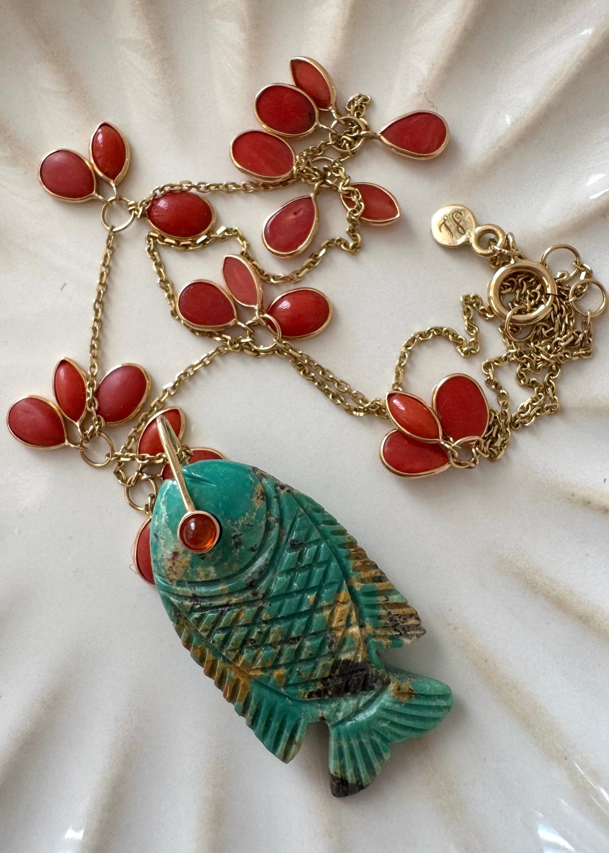 Coral Necklace With Turquoise Fish