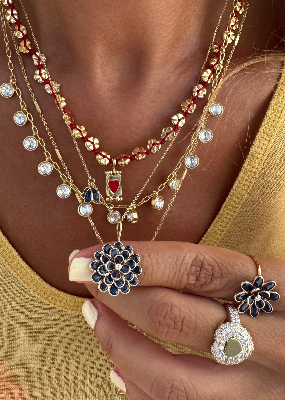 Blue Sapphire Flower Necklace