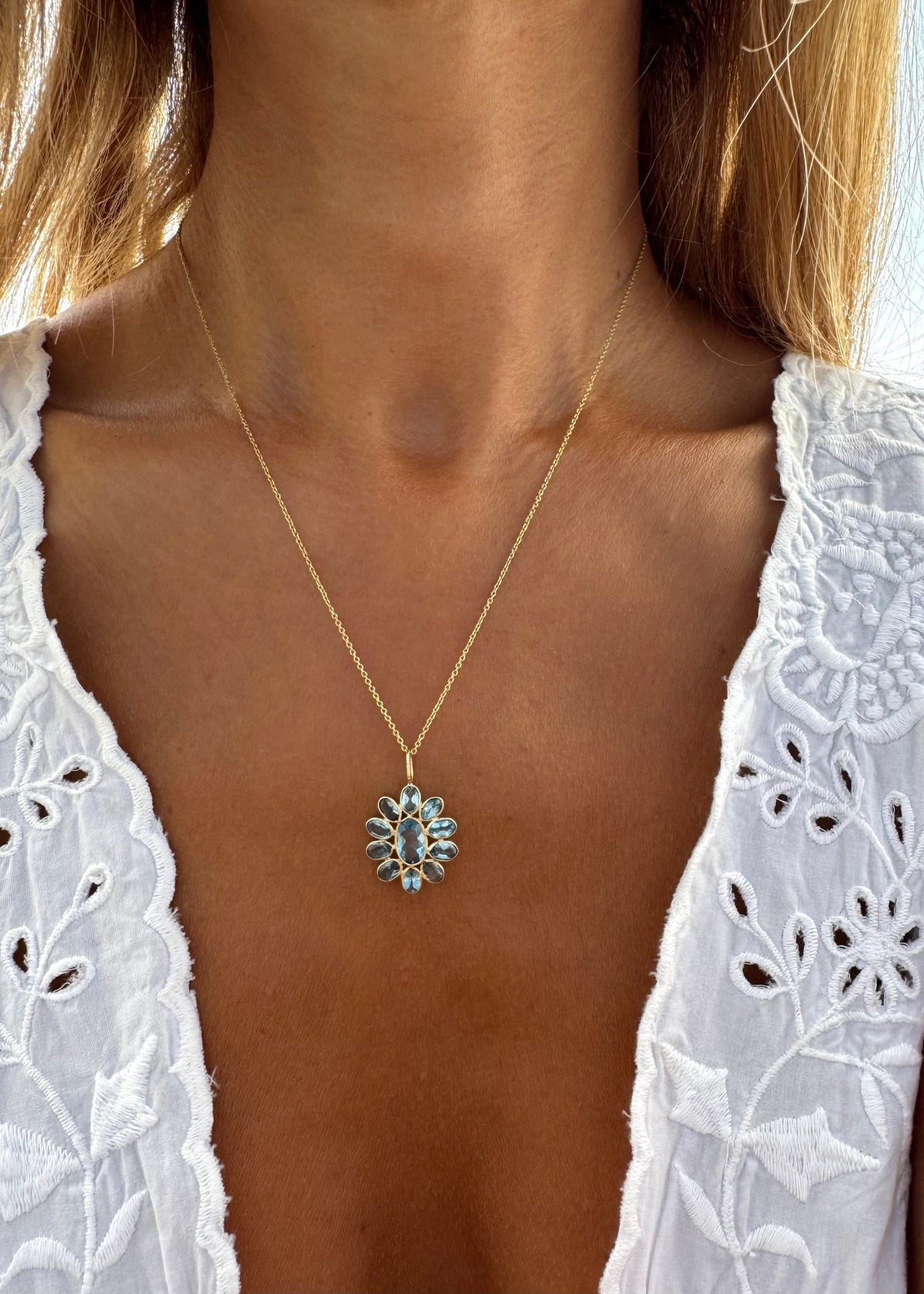 Blue Topas Flower Necklace