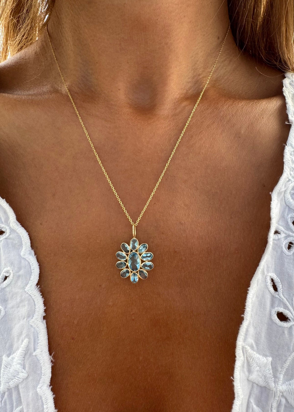 Blue Topas Flower Necklace