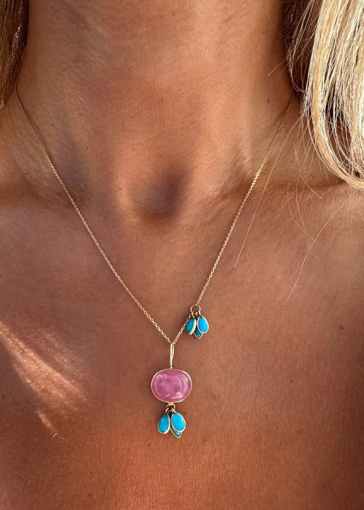 Light Pink Tourmaline and Turquoise Necklace