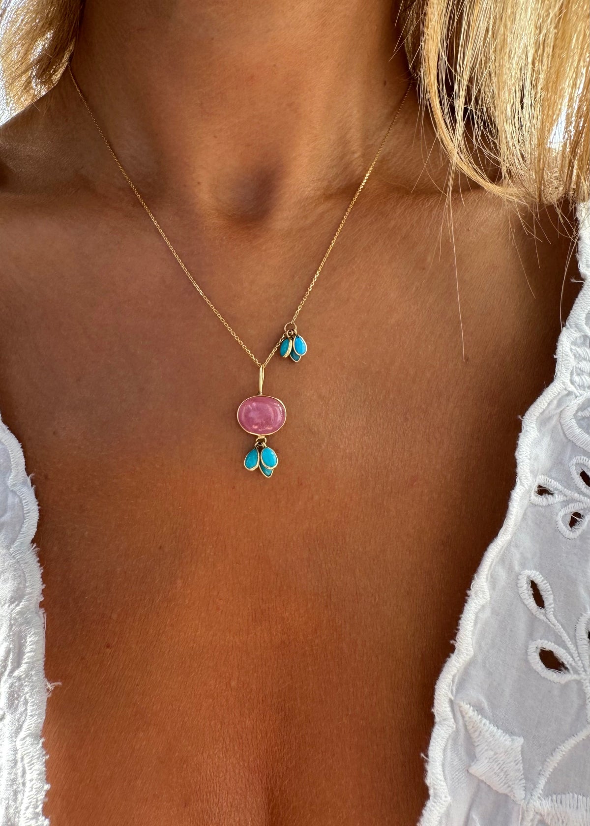 Light Pink Tourmaline and Turquoise Necklace