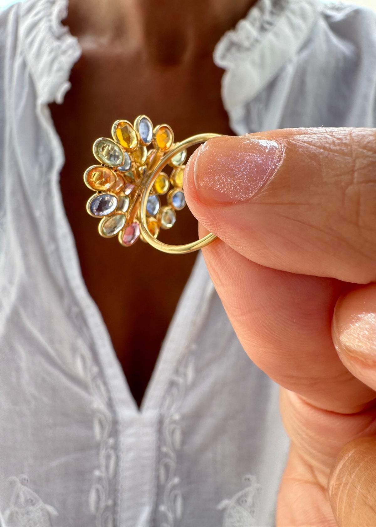 Multicolour Sapphire Flower Ring