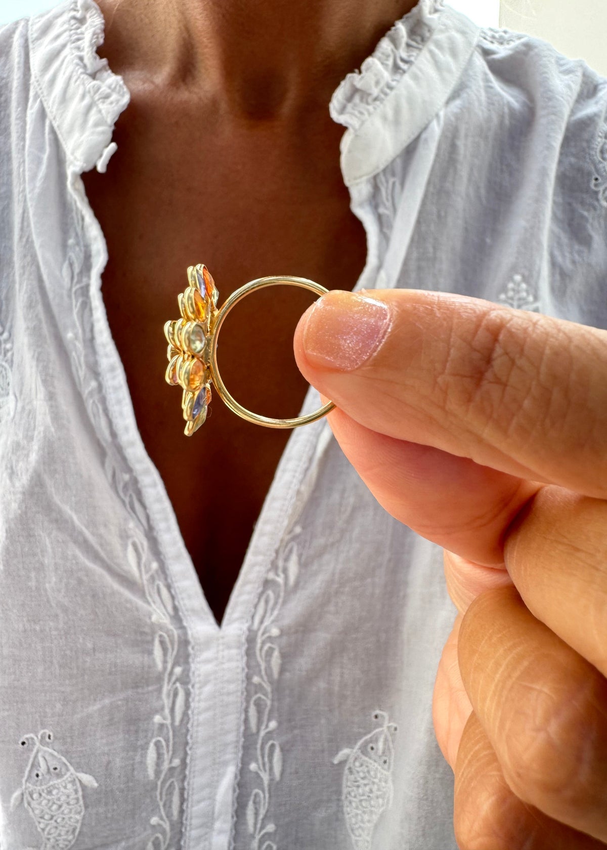 Multicolour Sapphire Flower Ring